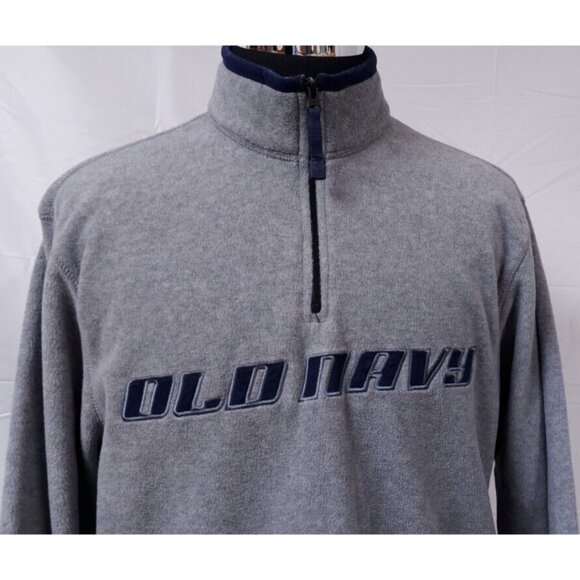 Vtg Old Navy Mens Large Grey 1/4 Zip Spellout Pullover Fleece Sweater Jacket - Picture 2 of 13